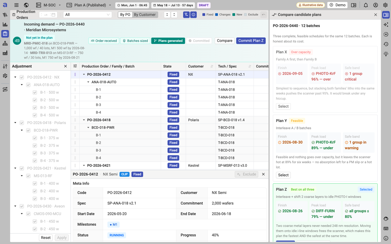 aPlanner MVP — compare candidate plans side by side